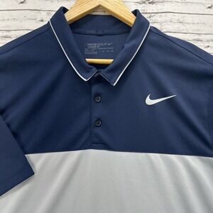 Nike Golf Dri-Fit Performance Polo Blue Gray Colorblock Men's 2XL Standard Fit